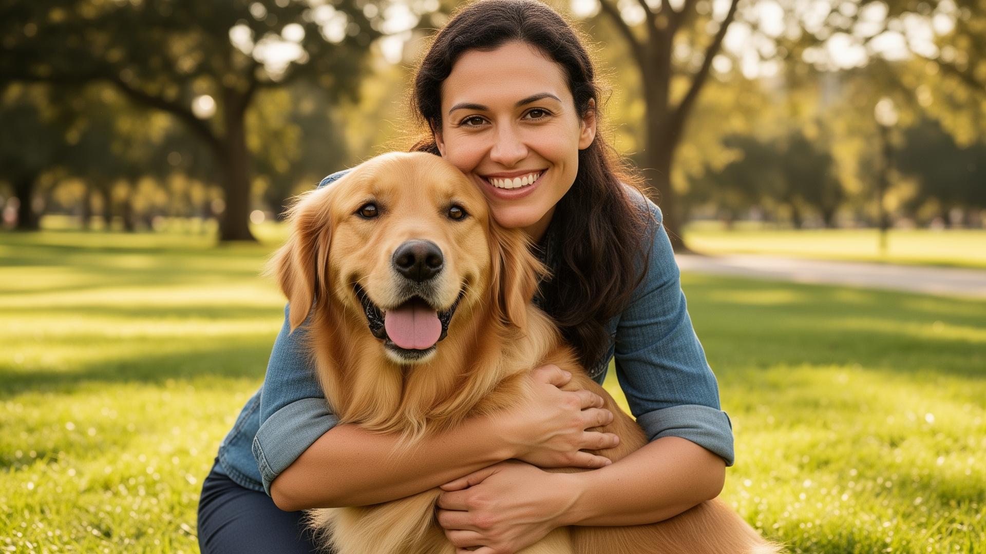 Happy owner with trained dog