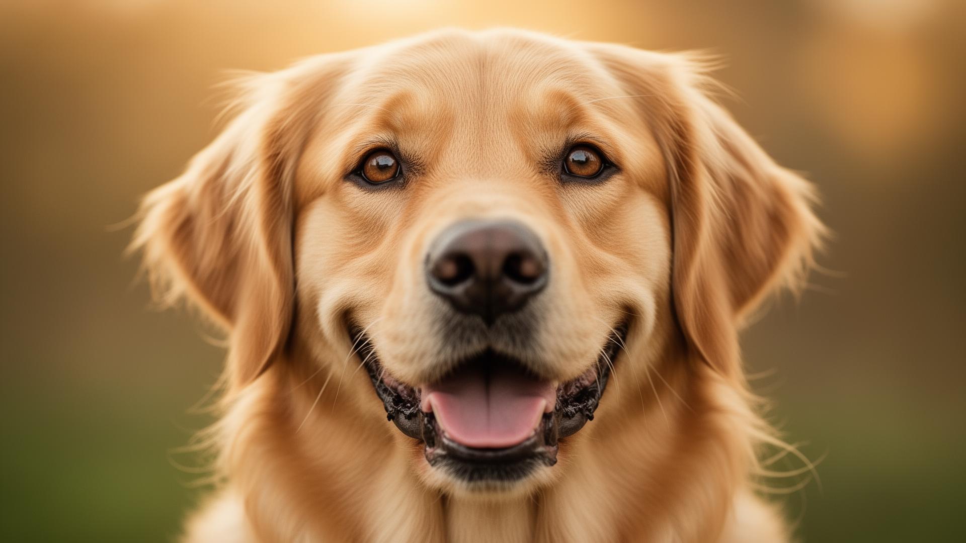 Happy trained golden retriever dog